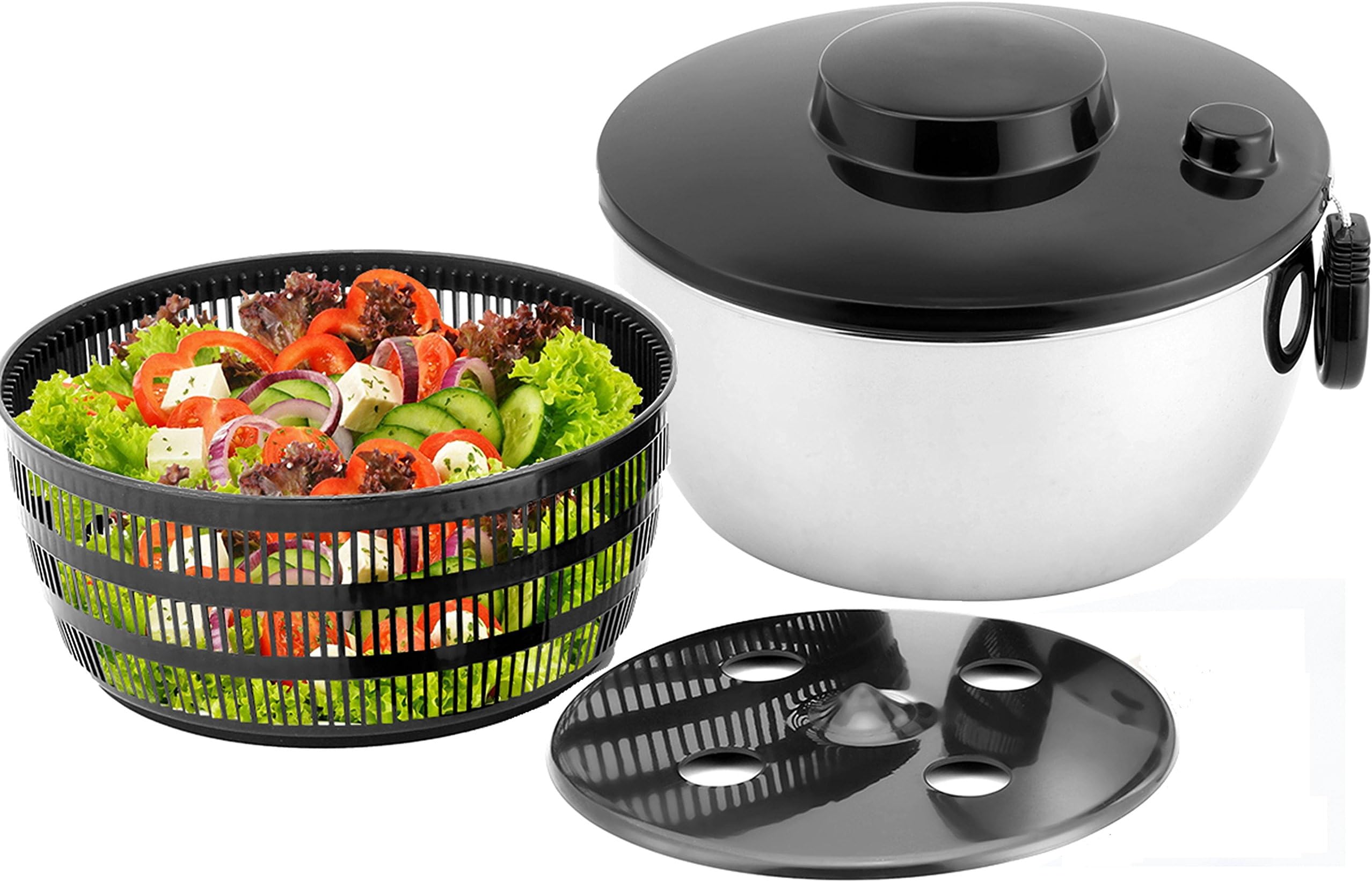 Seacoo Stainless Steel Salad Spinner,Large Bowl,Applies Vegetable,Fruits and Lettuce.Dishwasher Safe