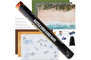 Bolexo Dungeons and Dragons Starter Set - Ultimate DND Battle map Bundle with 6 terrains 24” x 36" Game Grid Mat, Dry Erase M