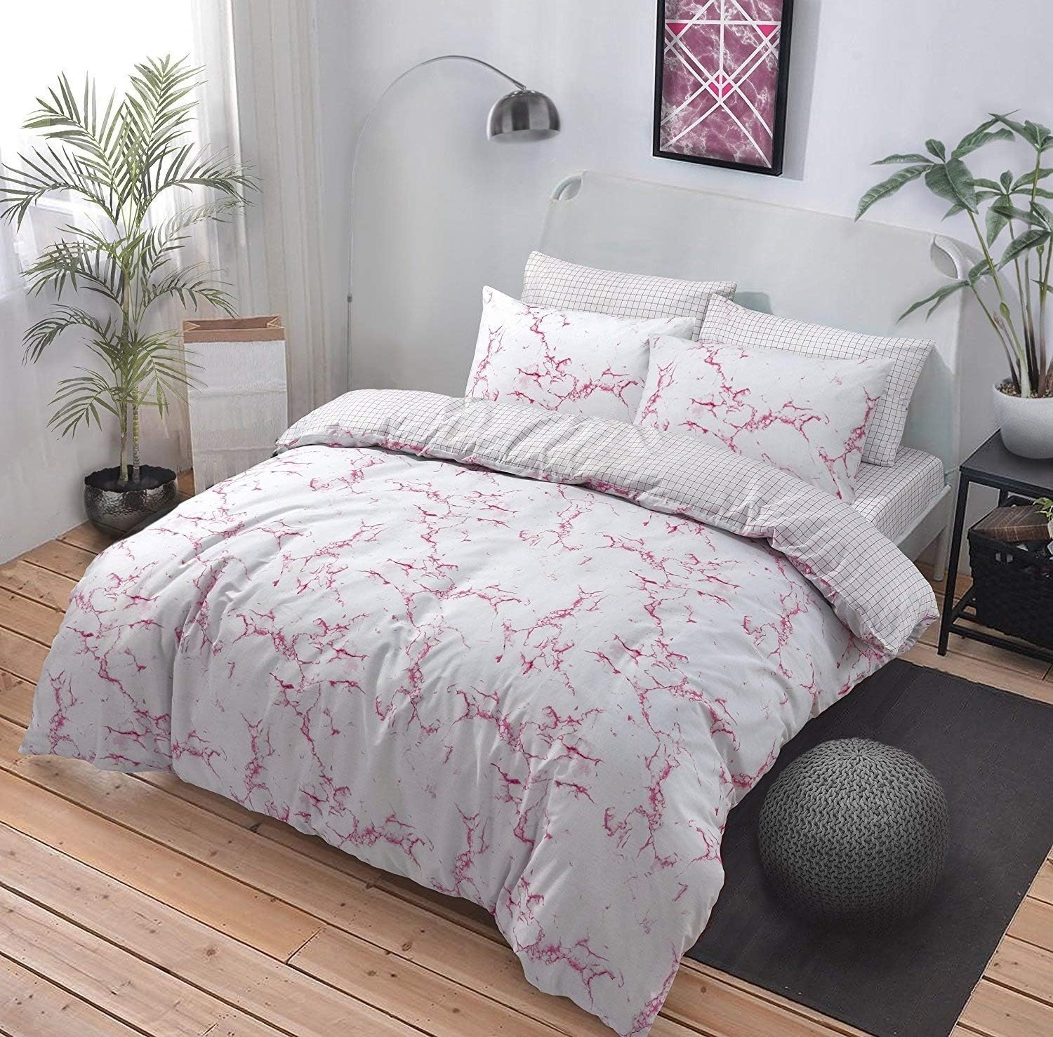 Online Forever NEW Duvet Cover Quilt Cover Bedding Set: Marble Grey/Pink (Pink, Single)