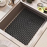 QiCaiJia Kitchen Sink Mat Sink Protectors for Stainless Steel Ceramic Sinks | PVC Protectors Mats for Bottom of Kitchen Sink, Dishes and Glassware Drain Mats, Durabl & Fast Draining Black 15.7