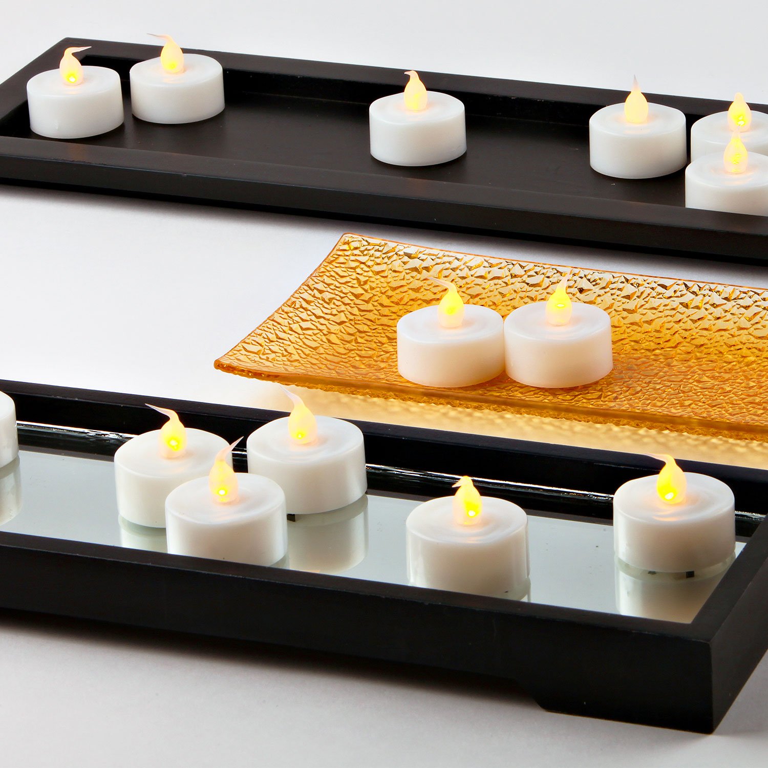 100 White Flameless Tea Lights with Realistic Flickering Amber LED