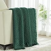 Exclusivo Mezcla Knit Throw Blanket with Fringes for Couch, Reversible Super Soft and Warm Woven Boho Throw for All Season, Home Decor, 50"x60", Forest Green