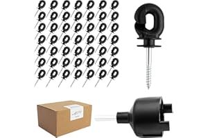 HENGTONG Electric Fence Insulators 50 Pcs Screw-in Insulators for Poly Wire/Rope/Tape, Wood Post Ring Post Insulator, Accessory for Livestock Husbandry Electronic Grid System, Black, ABS