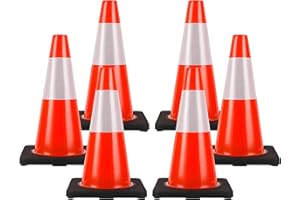 StrLon Traffic Cones 18 inch 6 Pack Heavy Duty Safety Cones Orange with Reflective Collars Fit Parking Lot,Driveway Road Traffic Control Construction Sport Cones