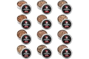 CASUENIA Wood Chips Cocktail Smoker, 12 Flavors Apple, Oak, Pear, Cherry, Beech, Walnut, Sakura, Peach, Cypress, Mesquite, Pecan, Maple, Natural Smoking Chips for Cocktails, Whiskey Drink Smoker Gift Set