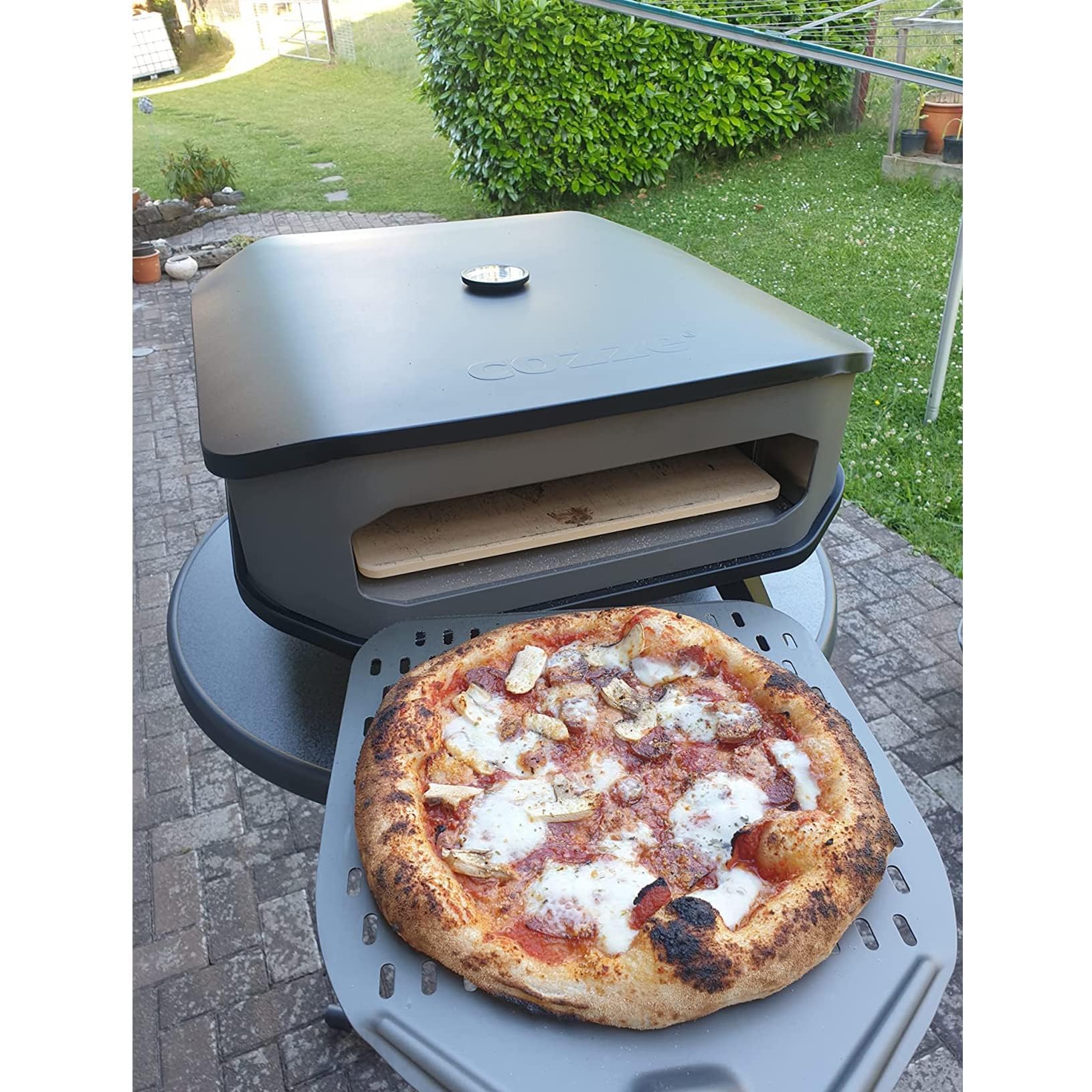 G.a HOMEFAVOR Perforierter Pizzaschieber, Pizzaschaufel aus Hart Eloxiertes Aluminium Rechteckige Professionelles Pizzaschaufel mit verlängertem Silikongriff, 30,5 x 35,6 cm, 66 cm insgesamt 3