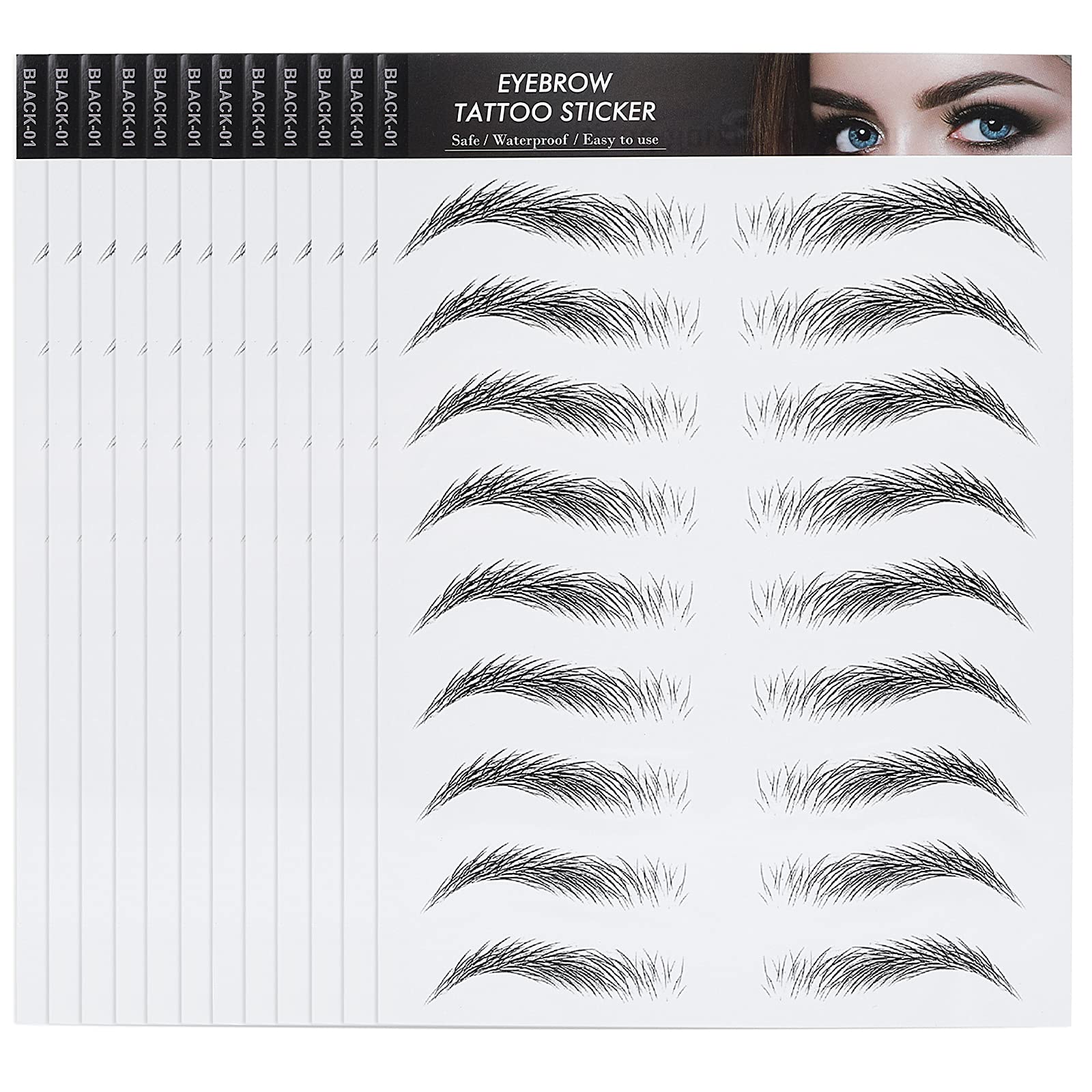 Molain 4D Hair-Like Eyebrow Tattoos - 12 Sheets Waterproof, Long-Lasting Transfers - Peel Off Eyebrow Sticker - Shaping & Grooming - Simple Style, 108 Pairs