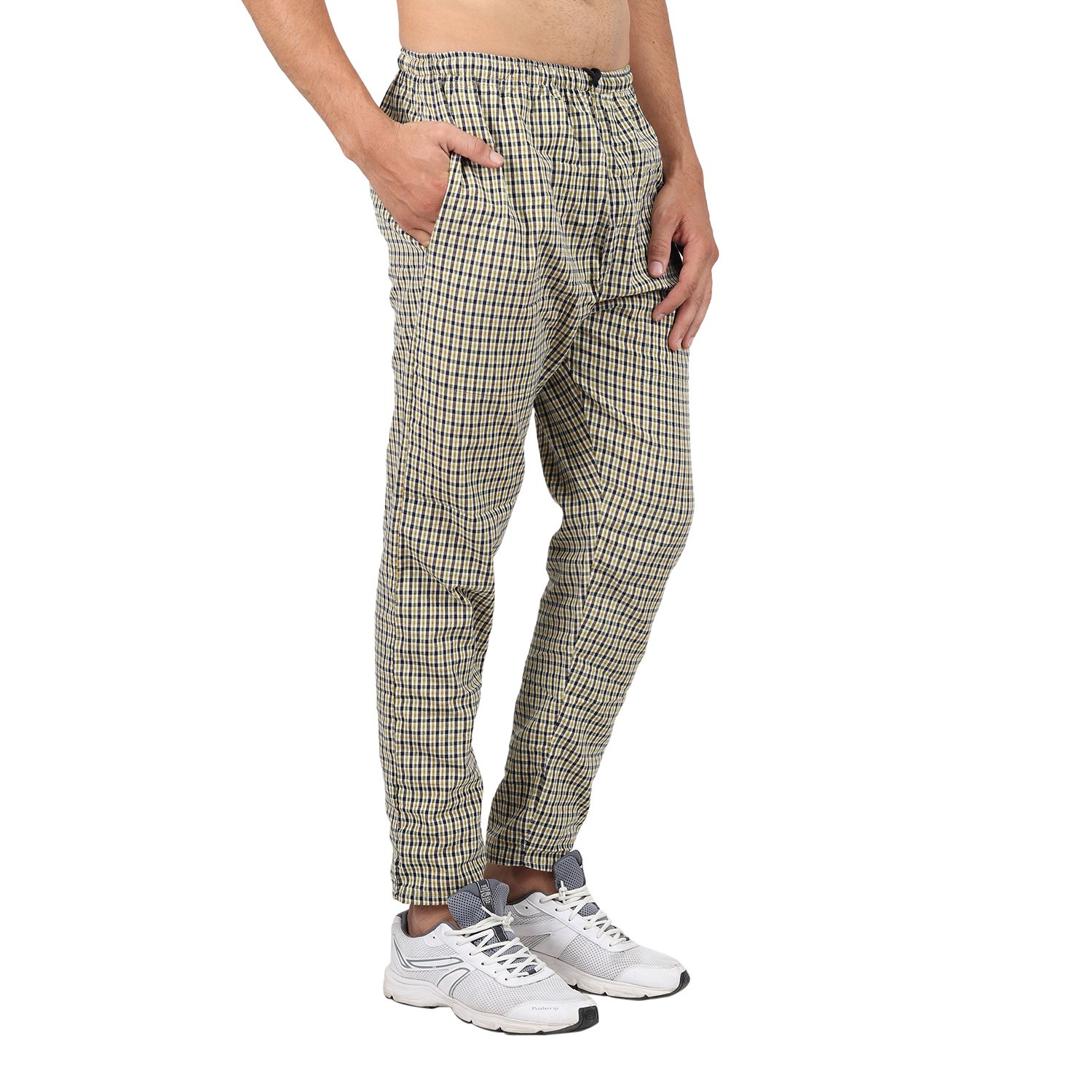 bis creations men's cotton checkered yellow pyjama
