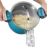 Gotham Steel 5 Quart Stock Pot with Strainer Lid, Nonstick Coated Ceramic Pot, Soup Pot, Pasta Pot with Strainer Insert, Cook