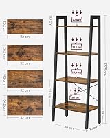 VASAGLE Ladder Shelf 4-Tier Industrial Bookshelf Rustic Brown Black LLS44X view 3