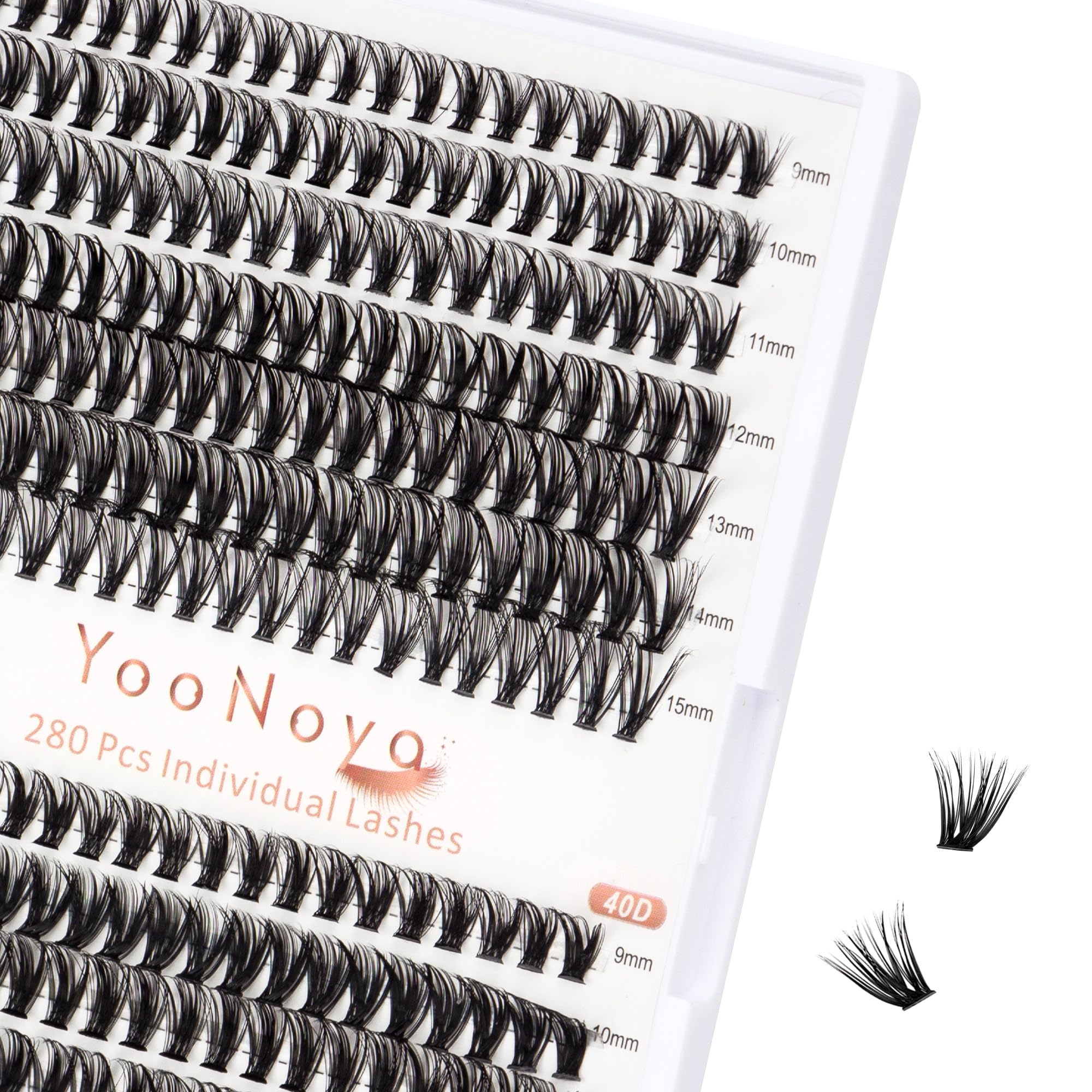 YOONOYA Lash Clusters 280 Pcs 9-15 mm Individual Lashes 30D + 40D Cluster Eyelash Extensions D Curl Eyelash Clusters Lash Extensions Natural Look for DIY at Home (30D+40D, 9-15mm)