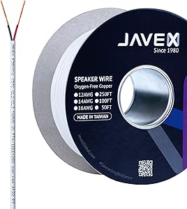 16-Gauge AWG JAVEX Speaker Wire OFC Oxygen-Free Copper 99.9% Cable CL3/CL2 Rated in-Wall for Hi-Fi Systems, Mixer, Amplifiers, AV receivers, Home Theater,Car Audio System, 50 FT, White