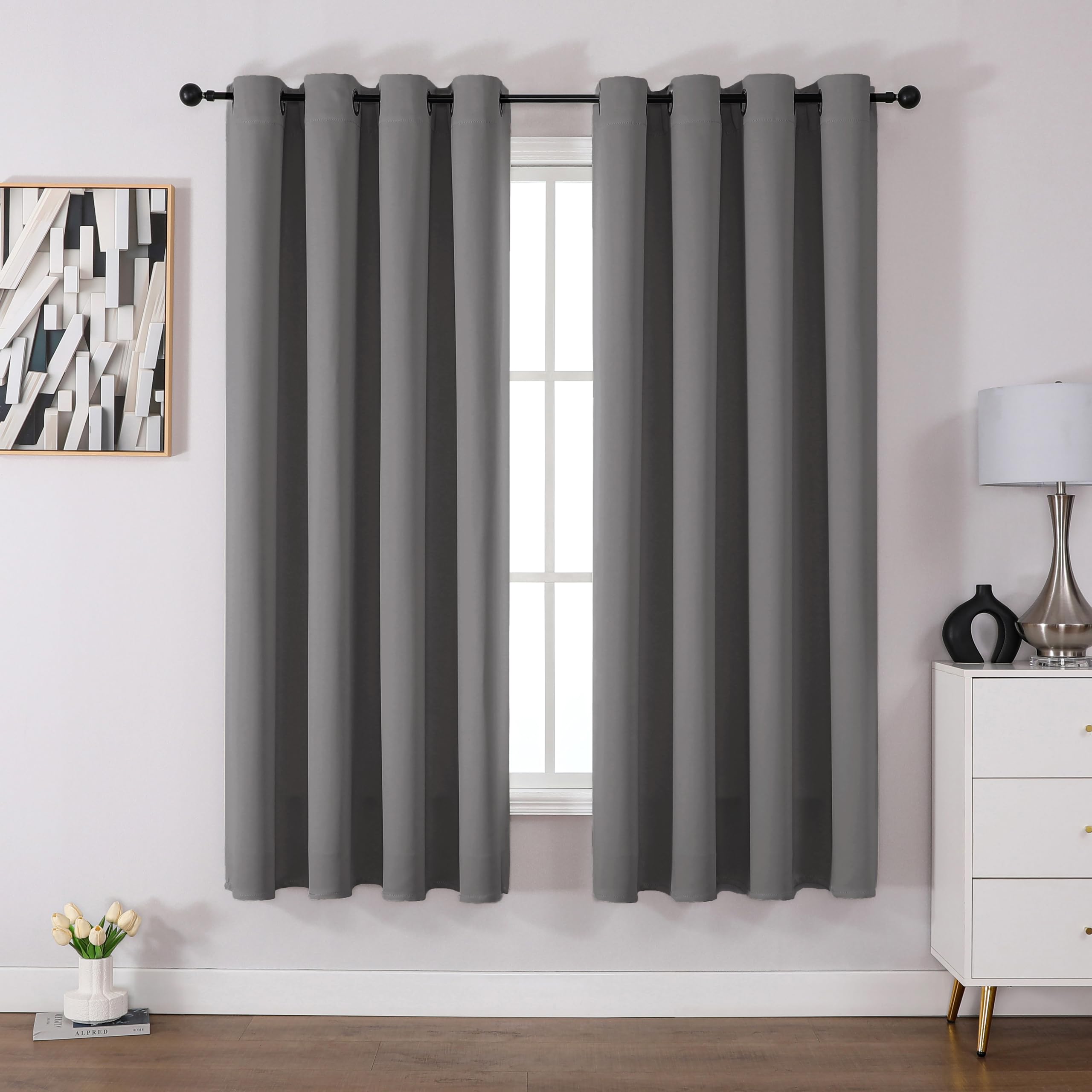 CUCRAF Blackout Curtains for Bedroom Light Grey Curtains 72 Inch Drop 2 Panels,Thermal Curtains for Living Room, Eyelet Black Out Curtains as Soundproof Room Dividers W46 x L72