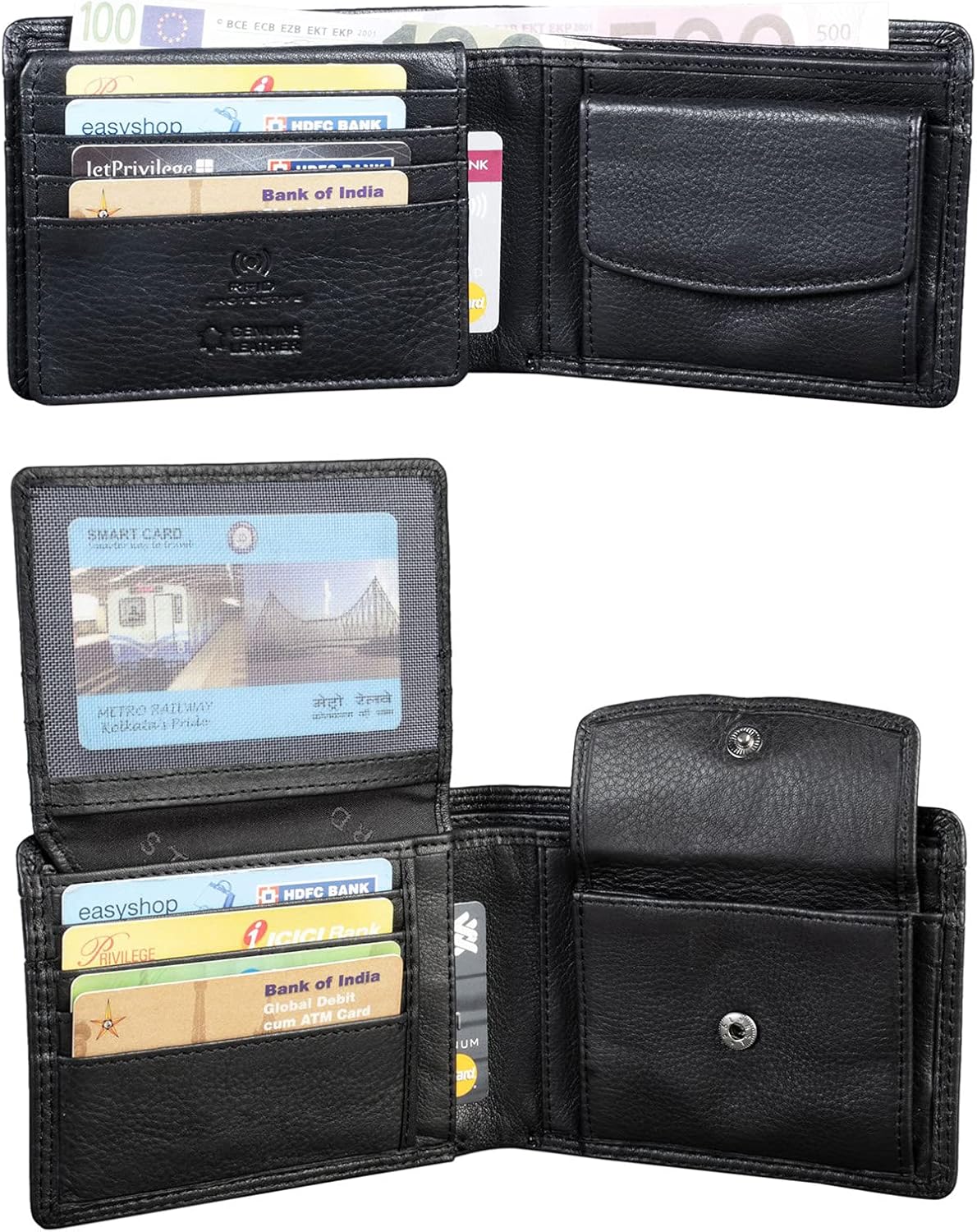 STILORD "Cooper" Vintage Leather Wallet for Men RFID Blocking Classic Purse Bifold with Coin Pocket in Black Gift Box Colour:Black - Image 5
