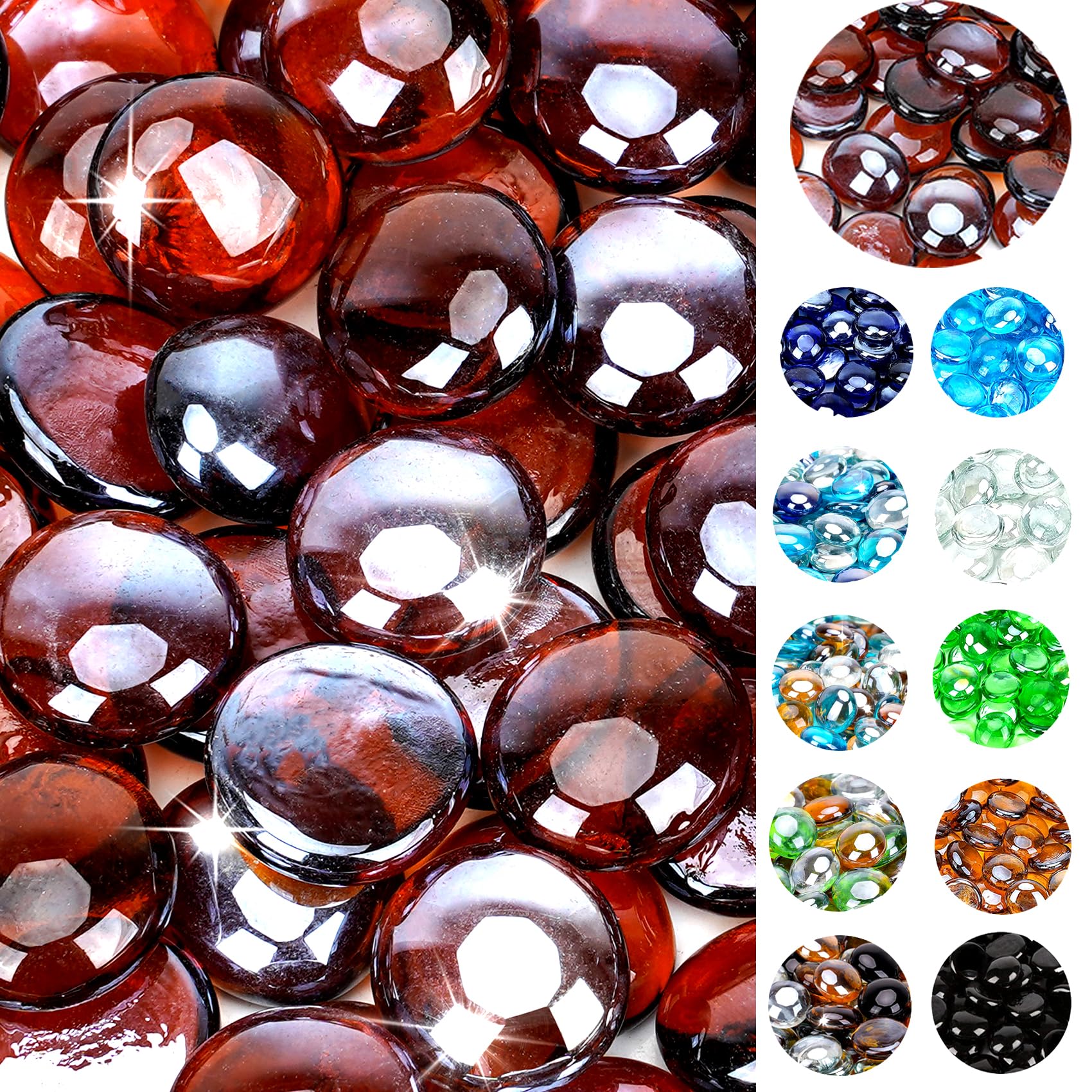 Photo 1 of onlyfire Flat Fire Glass Beads for Propane Fire Pit, 1/2 Inch Reflective Firepit Glass Rocks 10 Pounds Flat Marbles for Gas Fireplace and Fire Pit Table, High Luster Amber