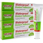 Secure Sensitive Denture Adhesive Cream, Zinc Free Glue, 1.4 oz, 4 Pack | Aloe Vera &amp; Myrrh to Nourish Your Gums - Uppers, Lowers &amp; Partials - Waterproof &amp; Zinc Free - Less Adhesive, More Hold