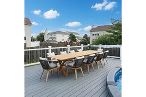 PURPLE LEAF 11 Pieces Patio Dining Set Wicker Outdoor Furniture Rectangular Table and Chairs Set for Garden Deck Teak-Finish Aluminum Frame Backyard Kitchen Set, Cushions and Pillows Included