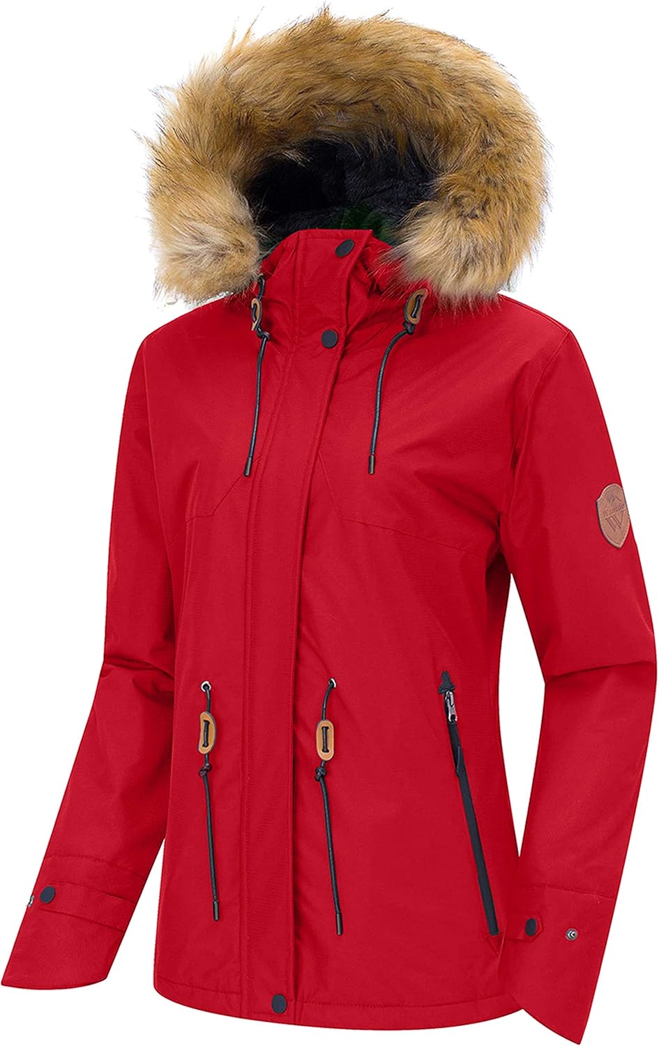 Wantdo Women's Waterproof Ski Jacket Hooded Winter Snow Coat Mountain Snowboarding Jackets Insulated Fleece Parka: Clothing