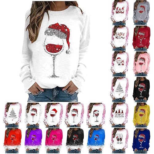 IUYTYSER Christmas Sweatshirts for Women UK Xmas Graphic Print Jumper Casual Long Sleeve Shirts Tunic Tops Fall Winter Crewneck Loose Fit Pullover Holiday Blouses Y2K Clothes Black S