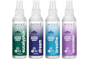 MOXE Aromatherapy Shower Mist Variety Pack, Eucalyptus, Lavender, Breathe and Dream, Spa Steam Spray, Natural 100% Essential 