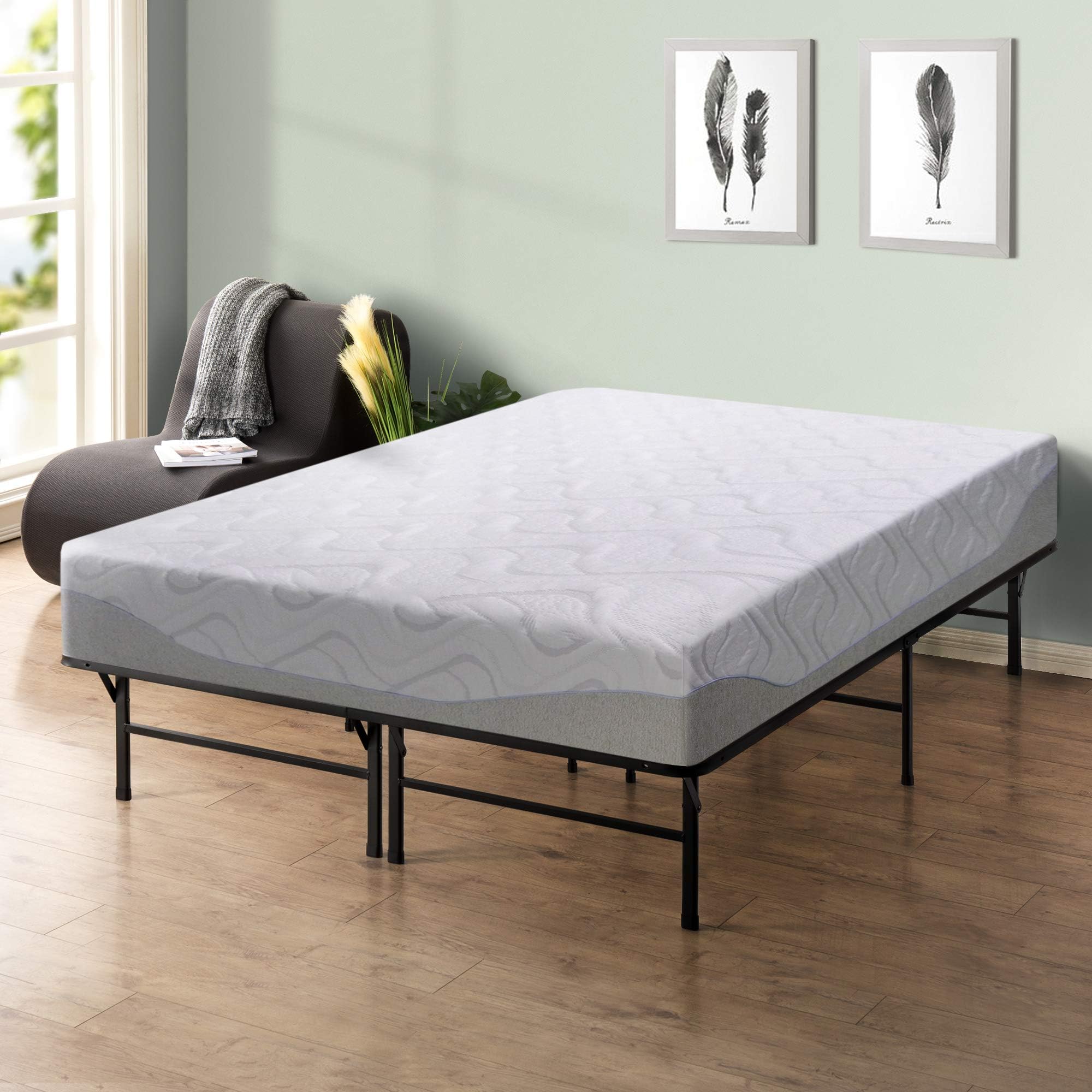 Best Price Mattress 11" Gel-Infused Memory Foam Mattress & Dual-Use Steel Bed Frame/Foundation Set, Twin