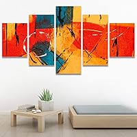 SIGNWIN 5 Panel Canvas Wall Art Modern Art Abstract Brushstroke Closeup Expressionism Expressive Modern Multicolor Oil Painting for Home Decorations Ready to Hang - 60