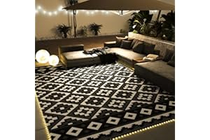 COCOER-Outdoor Rug-Patio Rug with LED Strip Lights-8x10 Rug Waterproof Camping Carpet Indoor Outdoor Area Rug-RV Pool Picnic Reversible Lightweight Plastic Straw Rug Patio Decor Decoration