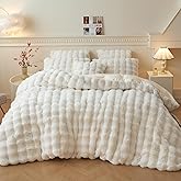 LIFEREVO Luxury Fluffy Faux Rabbit Fur Duvet Cover Set, Soft Ivory Plush Shaggy Bubble Bedding Set Home Decoration, 1 Fuzzy Washable Comforter Cover + 1 Furry Pillow Case, Zipper Closure, Beige, Twin