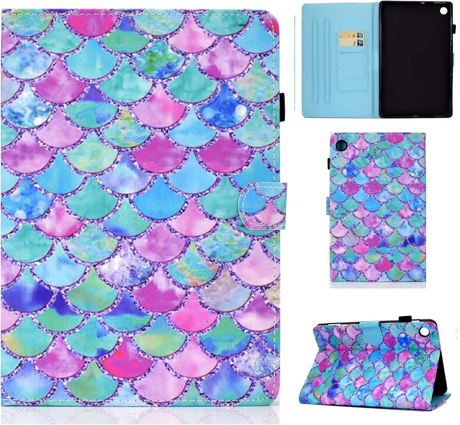 CaseFun Case for Lenovo Tab M10 Plus Glitter PU Leather Magnetic Multi-Angle Viewing Stand Cover with Card Slots