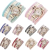 CdyBox Women Fashion Watch Inlay Rhinestone Quartz Watches Heart Shape Dial Bracelet Winding Wrap Wristwatches 10 Pack