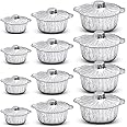 Ziliny 12 Pcs Disposable Aluminum Pot with Lid Round Foil Pans Disposable Cookware Food Container for Vacation Trips Camping Baking Heating Cooking (33.8 Oz,67.6 Oz,121.7 oz)