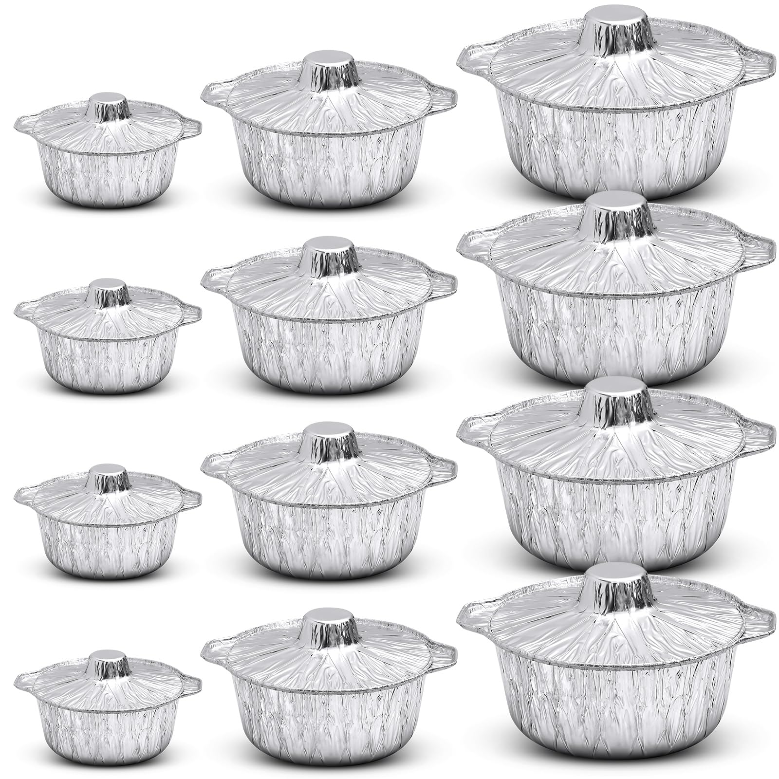 Photo 1 of Ziliny 12 Pcs Disposable Aluminum Pot with Lid Round Foil Pans Disposable Cookware Food Container for Vacation Trips Camping Baking Heating Cooking (33.8 Oz,67.6 Oz,121.7 oz)
