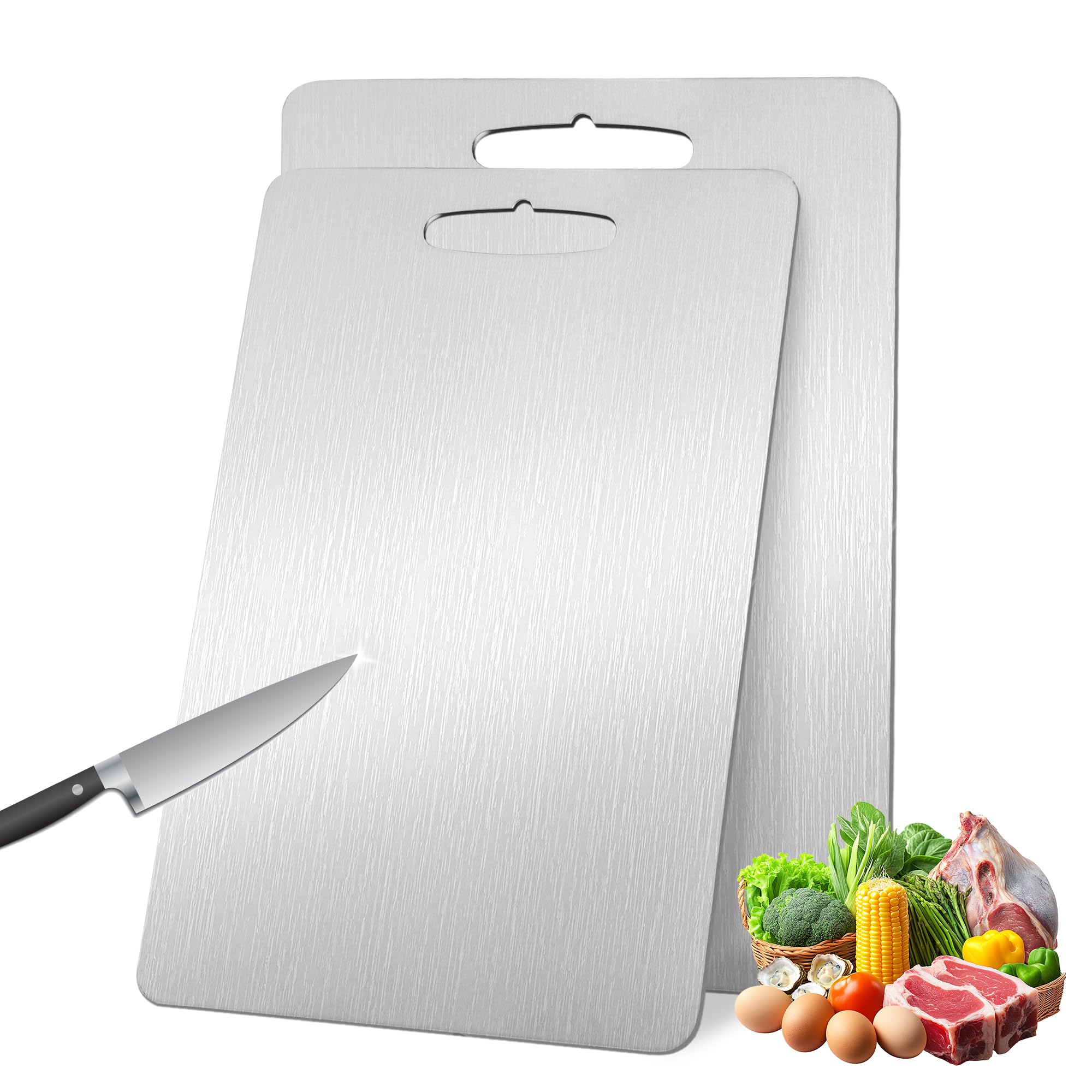 Photo 1 of 2 Pack, 100% Pure Titanium Cutting Board - 13.3x9.3 Inch Non-Slip Kitchen Chopping Board, Dishwasher Safe, Scratch Resistant, Easy to Clean, Durable & Hygienic for Meat, Vegetables, and Fruits