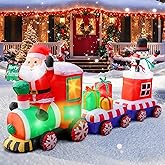 8 FT Christmas Inflatables Santa Train Inflatable,Snowman, Penguin, Gift Boxes,LED Christmas Train Inflatable Party Holiday Outdoor Garden Lawn Yard Decorations