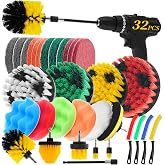 TOWBRUS 32 Pcs Drill Brush Attachments Set Scrub Pads Sponge Buffing Pads Crevice Cleaning Brush Car Polishing Kit for Home Bathroom Car Kitchen Corners Sink Stubborn Stains Tiles