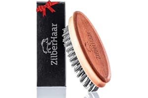ZilberHaar - Pocket Mustache and Beard Brush - Soft Boar Bristles and Pearwood - Perfect Grooming Tool for Men - Relieves Itch, Works with all Beard Balms and Beard Oils - Made in Europe