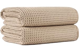 MICROFI New Microfiber Waffle Bath Towels, 2 Pieces, Oversized, Soft, Absorbent, Fast Drying, Lint Free (Beige)