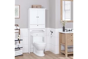 Spirich Over The Toilet Storage Cabinet, Bathroom Above Toilet Storage Cabinet with Doors and Adjustable Shelves, White