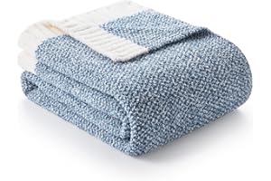 Snuggle Sac Heather Throw Blanket for Couch, Reversible Super Soft Blankets Warm Cozy Knit Fuzzy Plush Lightweight for Sofa, Bed, Camping, Picnic (Heather Blue, Twin (60"x80"))