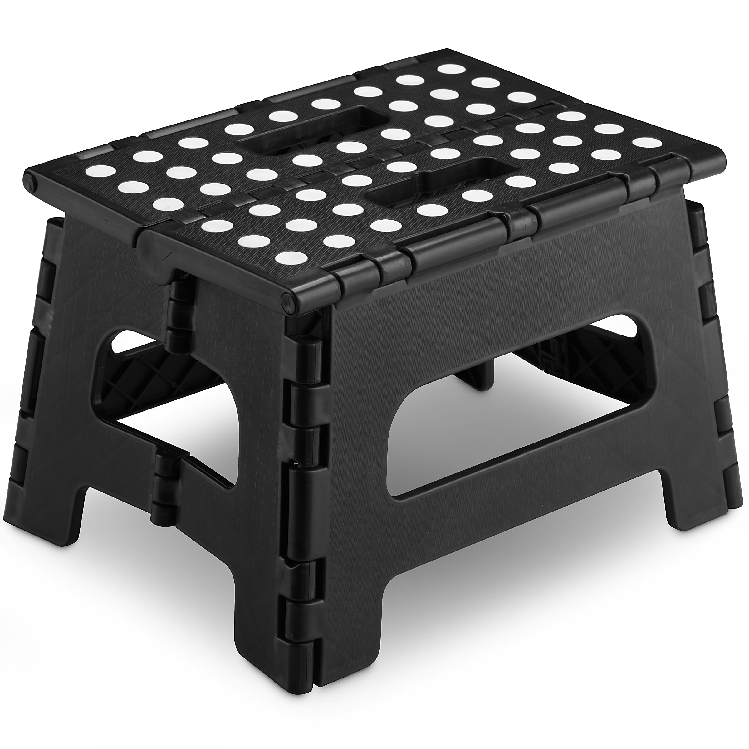 Photo 1 of Handy Laundry Folding Lightweight Step Stool - Sturdy Enough to Support Adults and Safe Enough for Kids - Opens Easy with One Flip - Great for Kitchen, Bathroom or Bedroom (Black - 8 Inch)