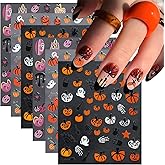 12Pcs Halloween Nail Stickers - Halloween Nail Decals - 3D Self-Adhesive Ghosts Pumpkin Spider Web Nail Design Decorations for Halloweens DIY Manicure Supplies - Nail Art Decorations Accessories