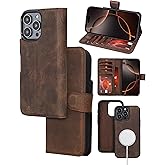 Bayelon Wallet Case for iPhone 16 Pro 6.3", Full Grain Leather Wallet Case, Detachable Magnetic Flip Folio Cover, Card Holder, MagSafe Compatible, RFID Blocking Case (Coffee Brown)