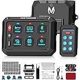 MICTUNING P1Y+ 6 Gang Switch Panel Wireless Remote Control Up to 230FT | Up to 5-Panels Simultaneously, Multifunction Toggle Momentary Flash Strobe Switch Pod with Backlit Off for Car Boat RV