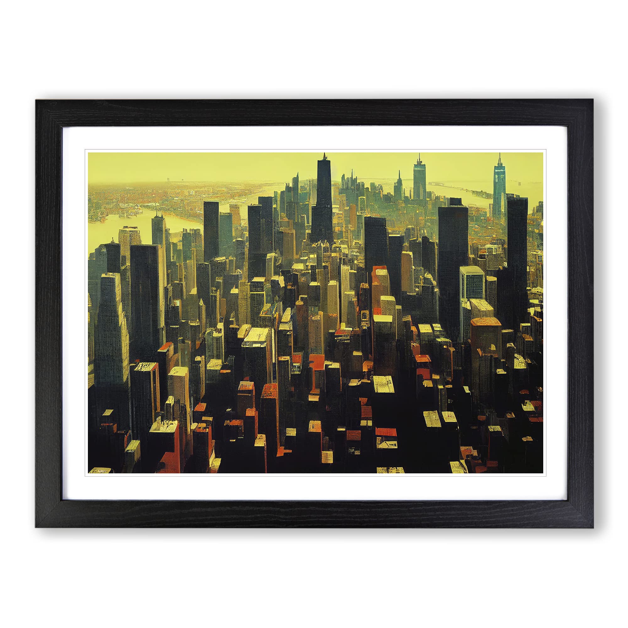 Modern Skyline New York City Framed Print | A3 Black Framed Wall Art | Ready to Hang | Modern Cityscape Picture | Living Room Bedroom Lounge Office