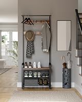 VASAGLE Coat Rack with Shoe Storage Bench 4 in 1 Industrial Rustic Brown view 8