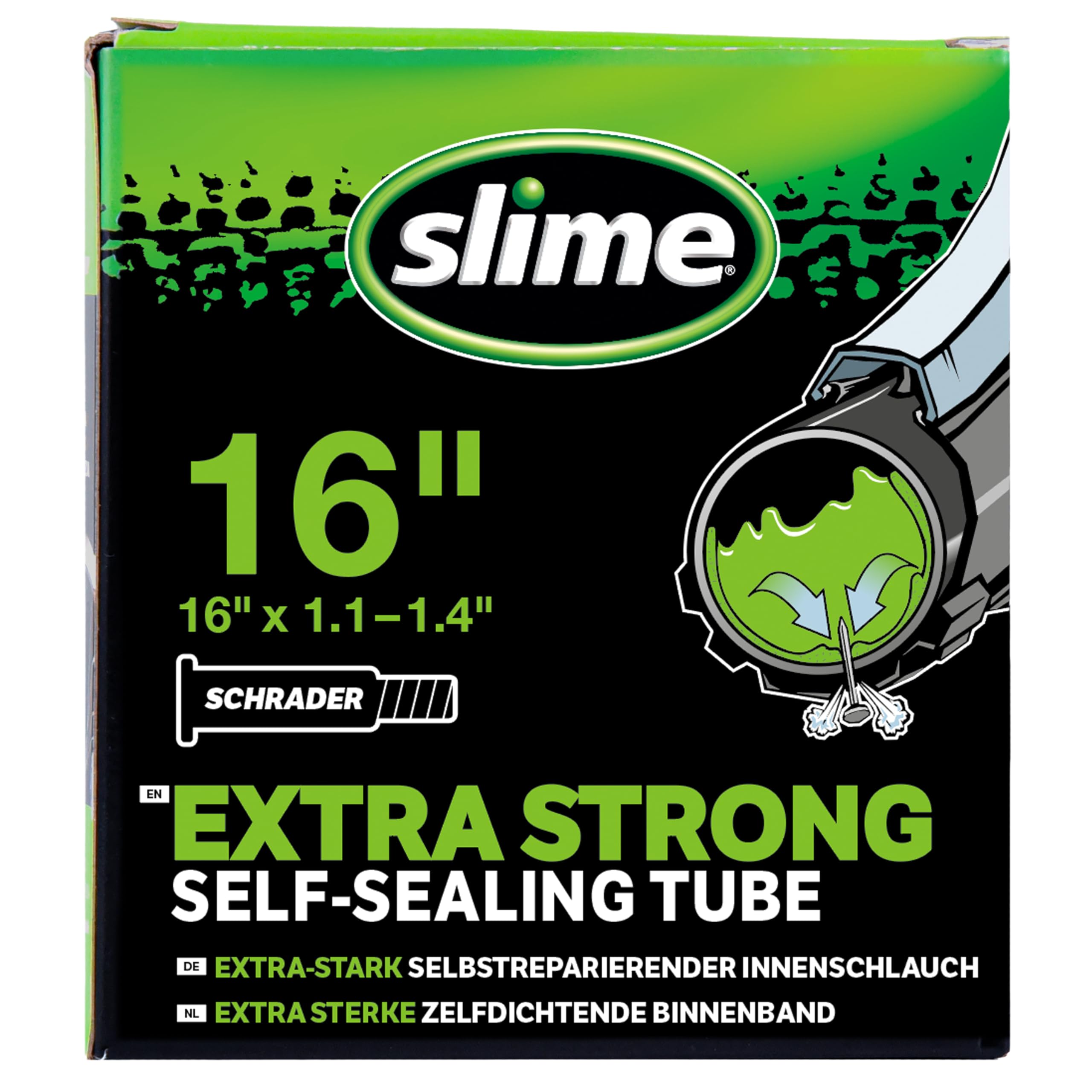 Slime 30094 Bike Inner Tube with Slime Puncture Sealant, Self Sealing, Prevent and Repair, Schrader Valve, 16" x 1.1-1.4"