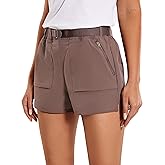CRZ YOGA Women's Waterproof Stretch Hiking Shorts Mid Rise Summer for Outdoor Golf Workout with Zip Pockets Belt - 3''