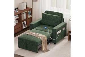 34" Sleeper Sofa with Pull-Out Bed, Convertible Single Sofa Bed Couch with Storage Side Pockets, 6 Adjustable Backrest and US