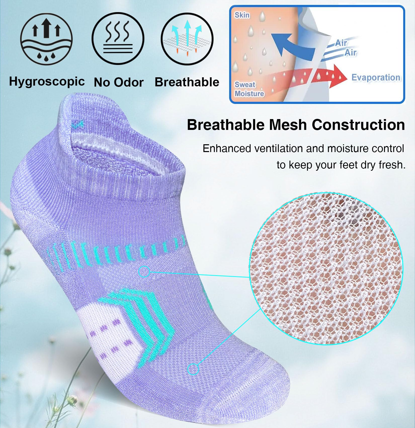 suaskk Womens Athletic Cushioned Anti-Blister Comfort Running Ankle Socks 5 Pairs