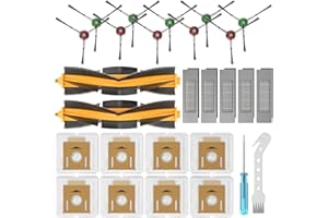 Replacement Parts Compatible With Ecovacs DEEBOT OZMO T8 / T8+ / T8 AIVI / T8 Max / N8 Pro Plus / N8 Pro - 2 Main Brushes, 10 Side Brushes, 5 Filters, 8 Dust Collectors by Apex Essentials